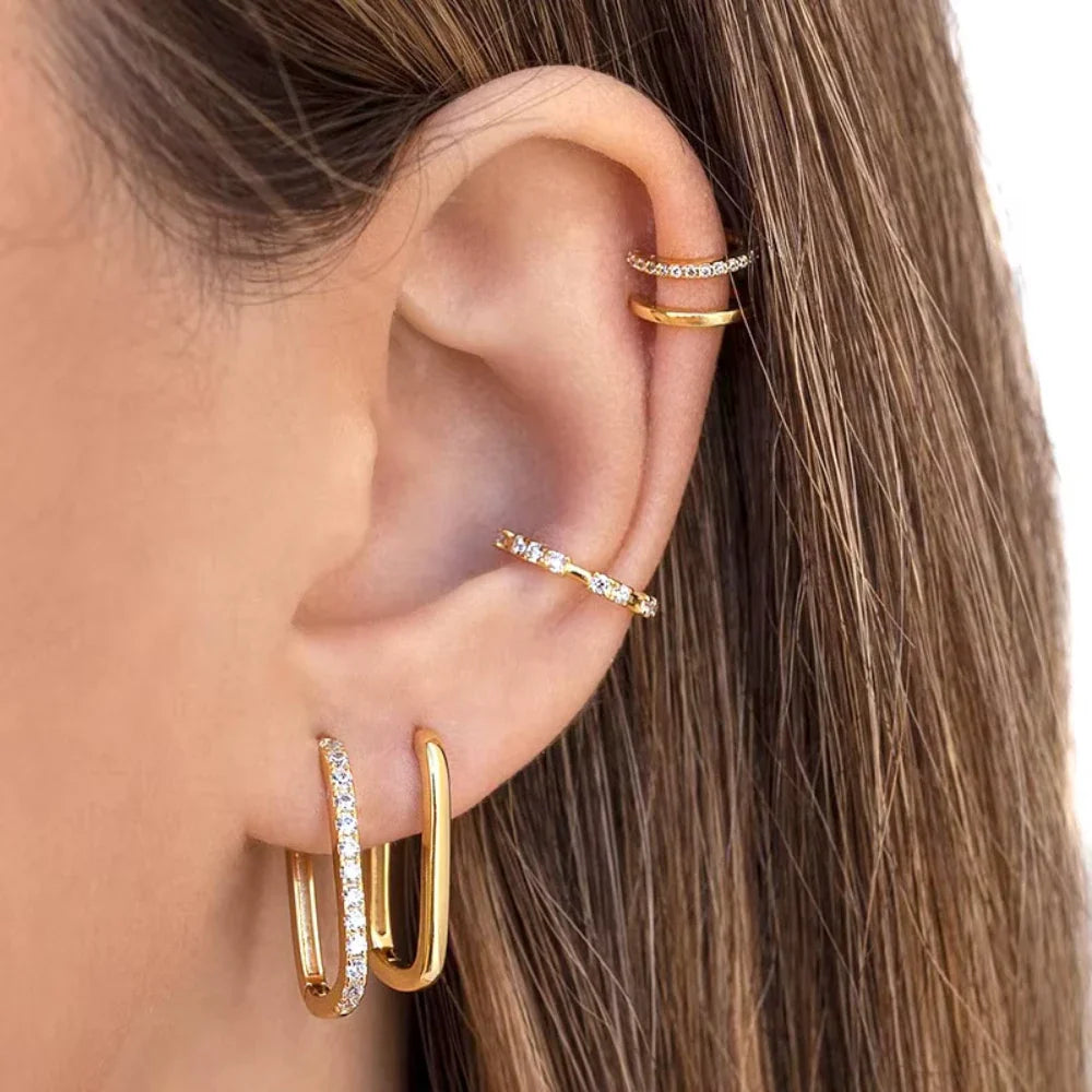 SORI STYLE Minimalist Huggie Square Hoop Earrings — lifestyle context
