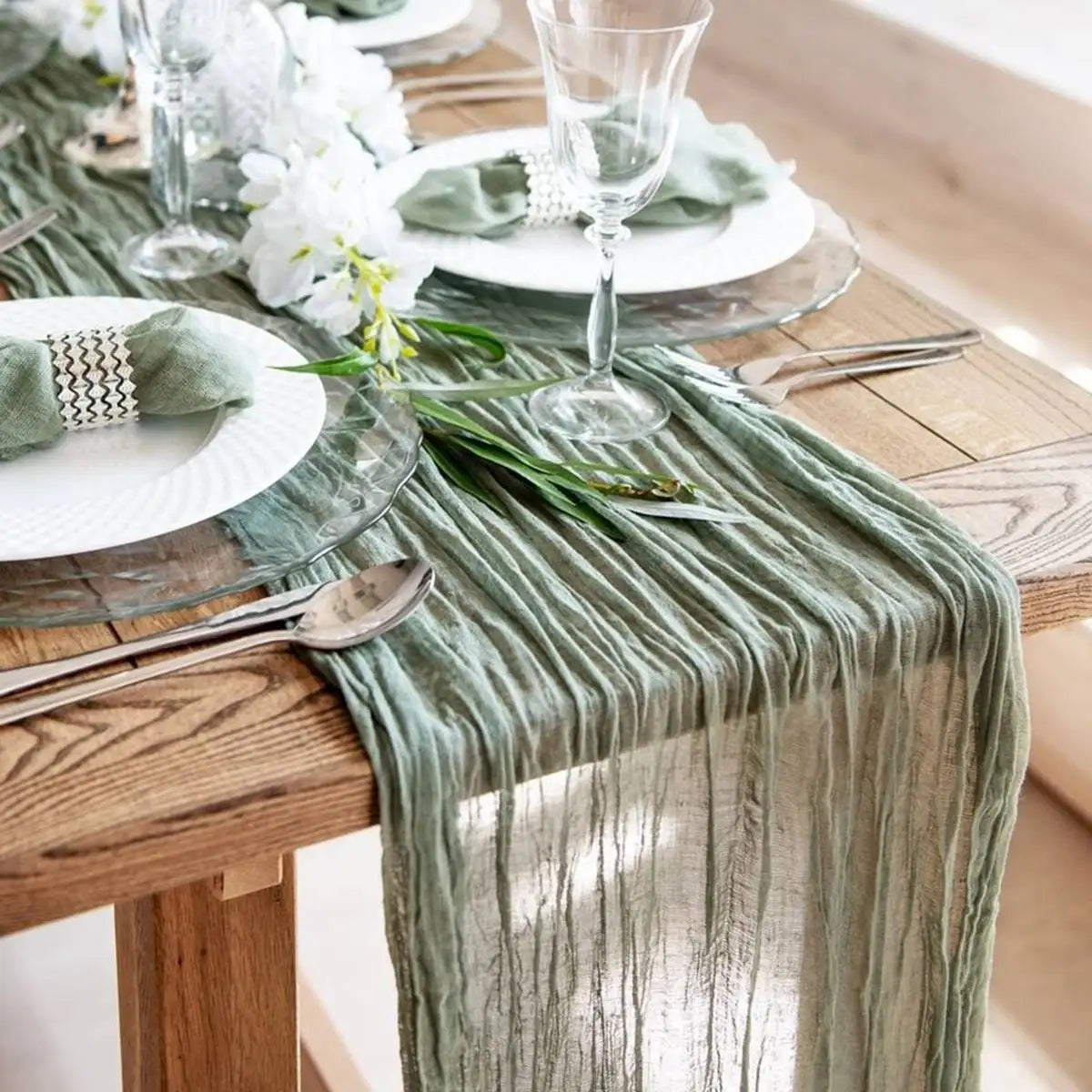 Perfecsy Semi-Sheer Gauze Table Runner Sage Cheesecloth Table Setting Dining Vintage Wedding Party Christmas Banquets Arches 