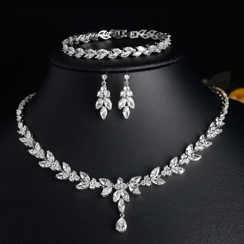 Envy NYC Brilliant Zirconia Leaf Necklace, Earrings & Bracelet Set — main product shot