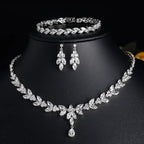Envy NYC Brilliant Zirconia Leaf Necklace, Earrings & Bracelet Set — main product shot