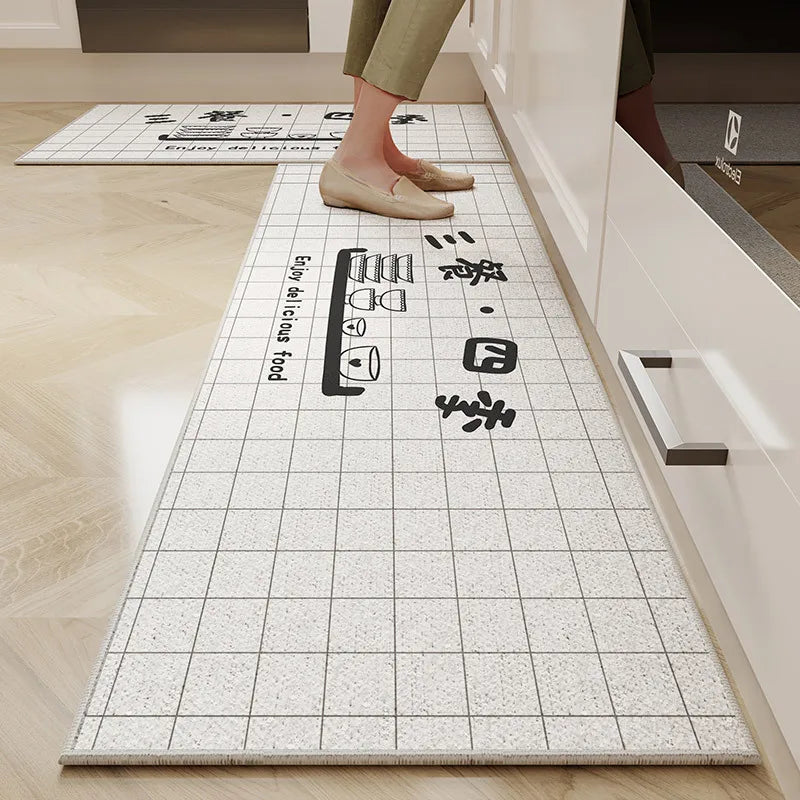 Perfecsy VIKAMA 1/2PC Cartoon Easy To Manage Kitchen Floor Mat Home Long Crystal Velvet Carpet Dirt Resistant and Non-Slip Fl