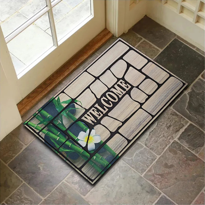 Perfecsy VIKAMA Crystal Velvet Floor Mat Stone Wood Grain Entryway Door Mat Entry Non-Slip Foot Mat Home Decoration Small Car