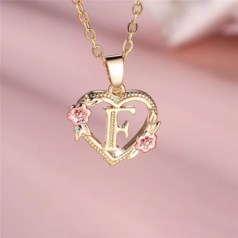 MyClosetAid Female A-Z Letter Flower Pendant Necklace — product on model