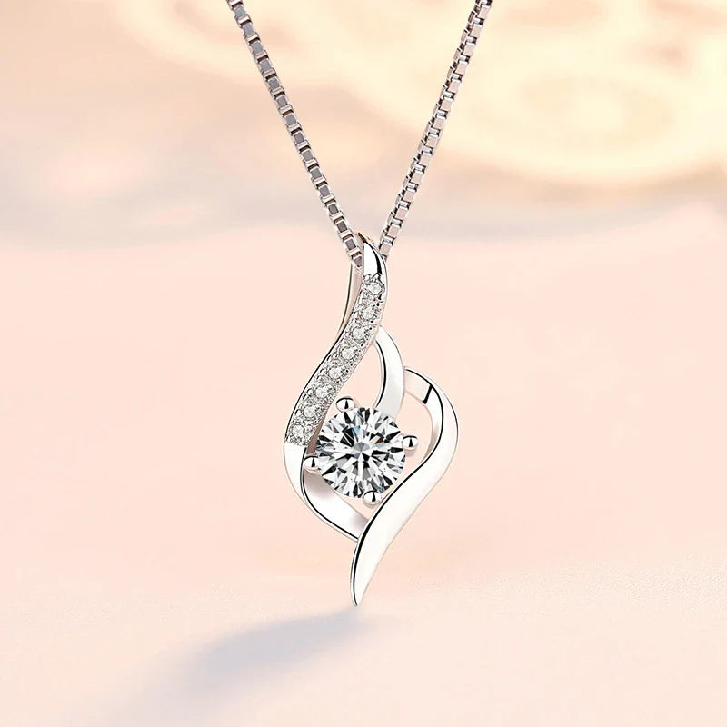 SORI STYLE 925 Silver Feather Zircon Pendant Necklace — lifestyle context