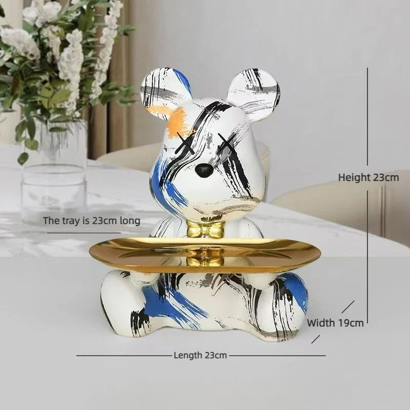Perfecsy Trendy Colorful Graffiti Bear Abstract Resin Storage Statue Cute Doodle Animal Organizer Desk Holder for Home Office