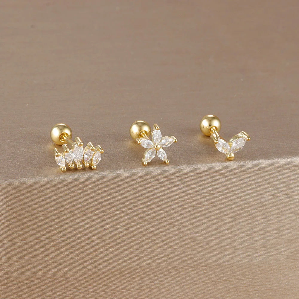 SORI STYLE 3PCS Crown Stud Earring Set for Women — main product shot