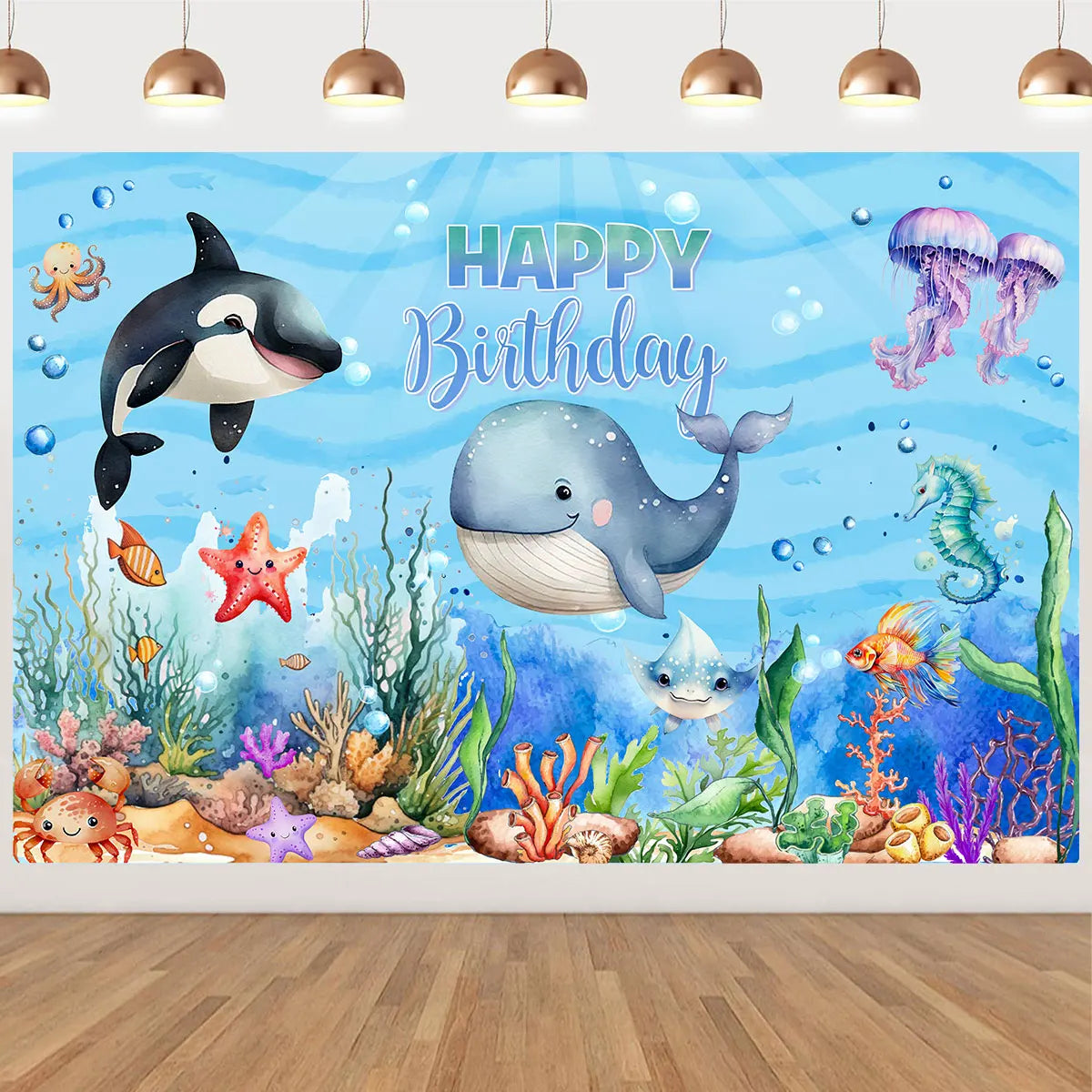 Perfecsy Under The Sea Summer Ocean Theme Birthday Party Decor Kids Boy Background Cute Dolphin Starfish Decoration Event Ban