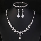 Brilliant Zirconia Leaf Necklace, Earrings & Bracelet Set