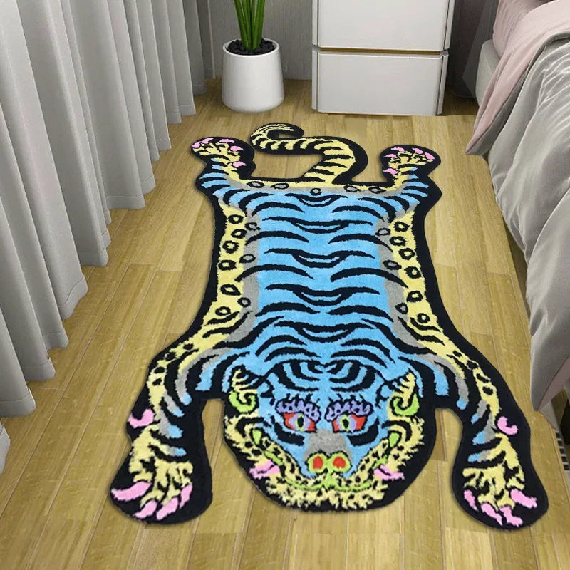 Perfecsy VIKAMA Tiger-Patterned Carpet, Soft Imitation Cashmere Carpet, Warm Bedroom Bedside Rug, Living Room Floor Mat, Home