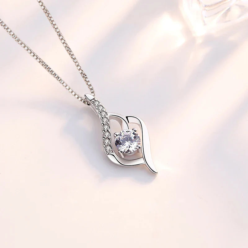 SORI STYLE 925 Silver Feather Zircon Pendant Necklace — alternative angle
