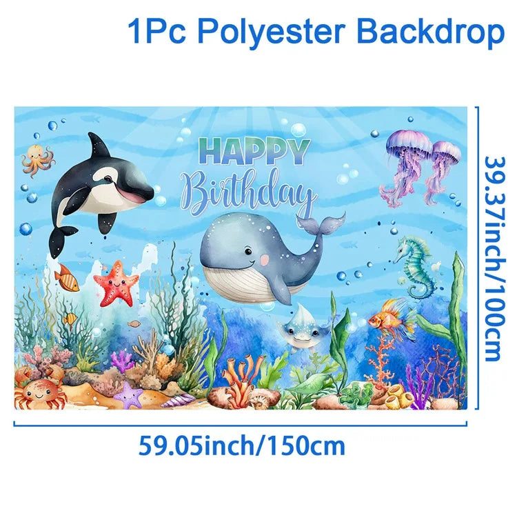 Perfecsy Under The Sea Summer Ocean Theme Birthday Party Decor Kids Boy Background Cute Dolphin Starfish Decoration Event Ban