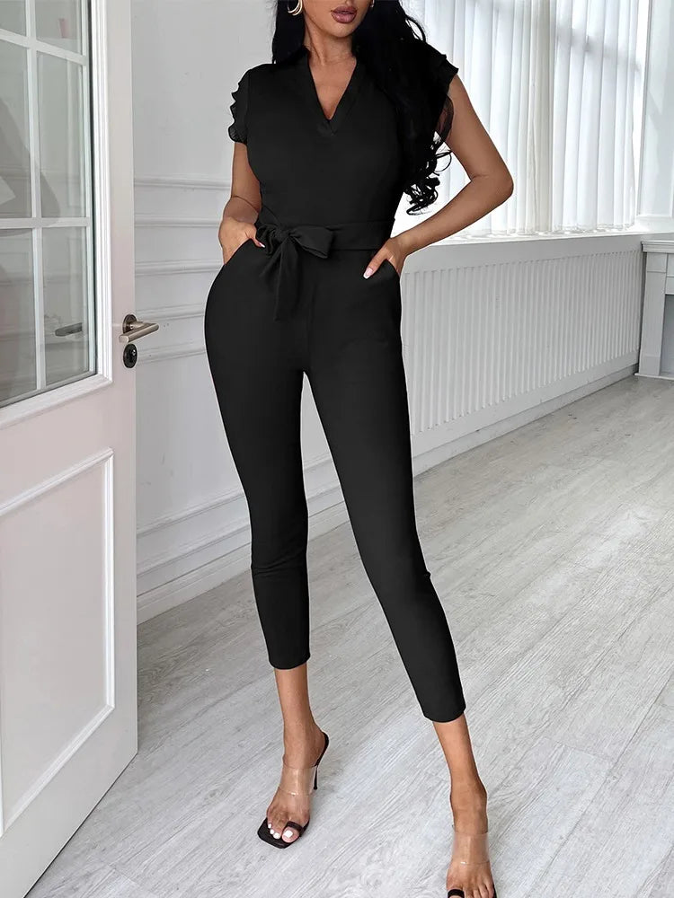 Envy NYC Envy NYC Autumn Floral Lace Jumpsuit With Belt — main product shot