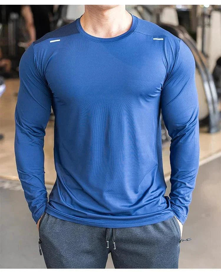 Men's Sports Fitness Long Sleeve Outdoor Badminton Quick Dry Training Shirt Casual Thin Running Top Bodybuilding Sportswear