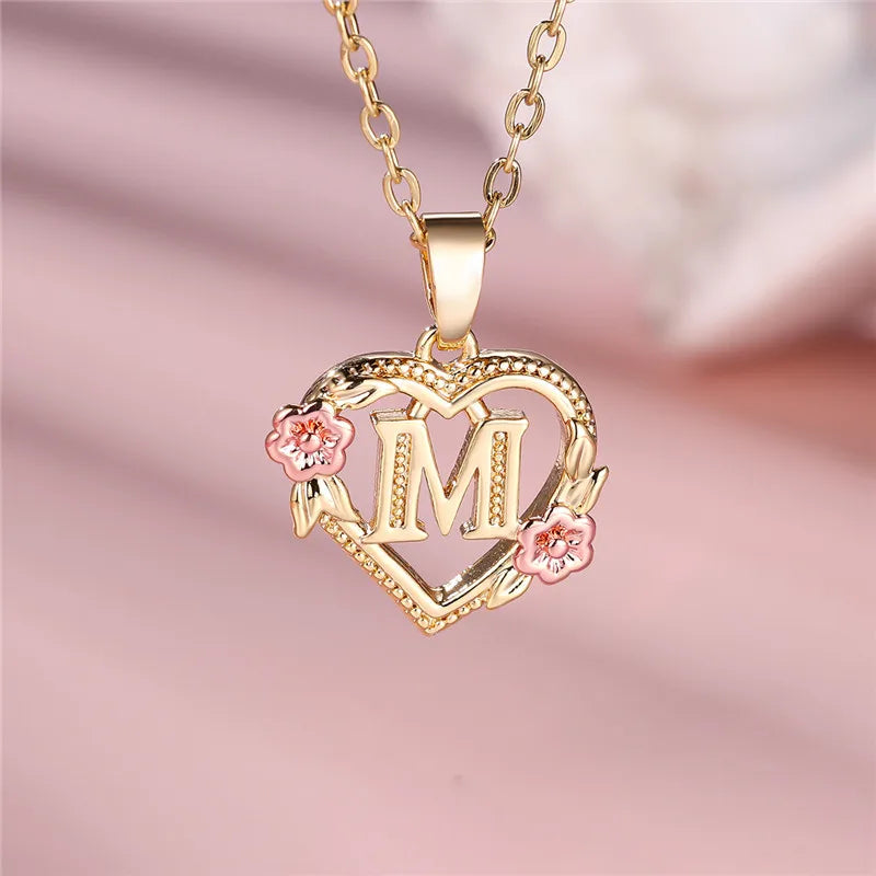 MyClosetAid Female A-Z Letter Flower Pendant Necklace — in-use photo