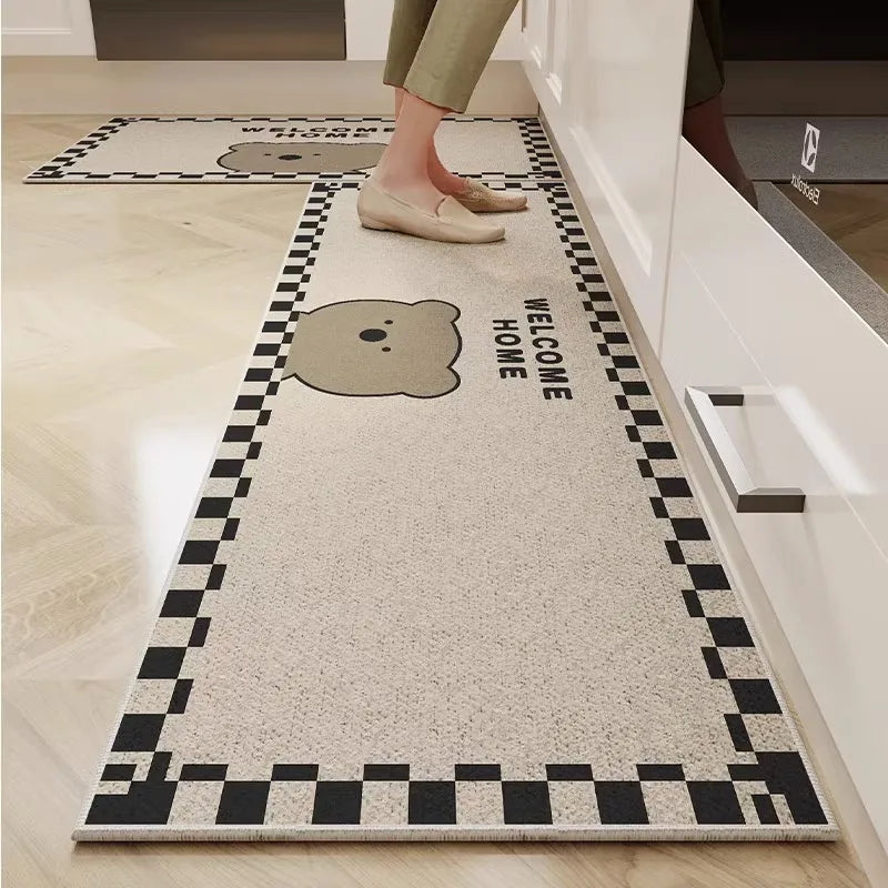 Perfecsy VIKAMA 1/2PC Cartoon Easy To Manage Kitchen Floor Mat Home Long Crystal Velvet Carpet Dirt Resistant and Non-Slip Fl