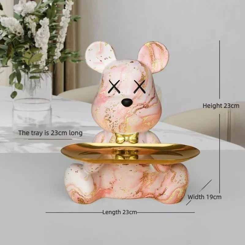 Perfecsy Trendy Colorful Graffiti Bear Abstract Resin Storage Statue Cute Doodle Animal Organizer Desk Holder for Home Office