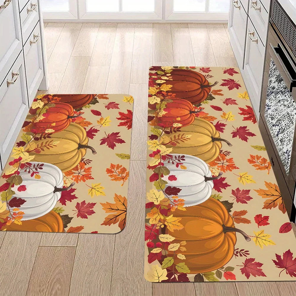 Perfecsy VIKAMA Thanksgiving Carpet Pumpkin Maple Leaf Carpet Kitchen Rug Long Carpet Doormat Living Room Bedroom Sofa Soft F