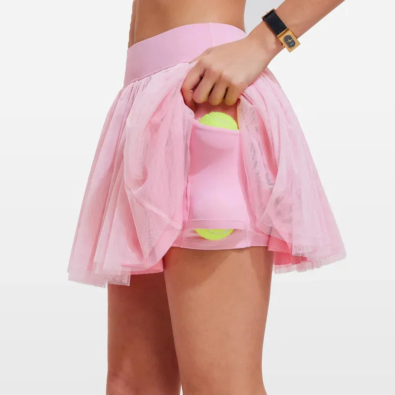 Puffy Tennis Skirt Quick Dry High Waist Tutu Badminton Skort With Pocket