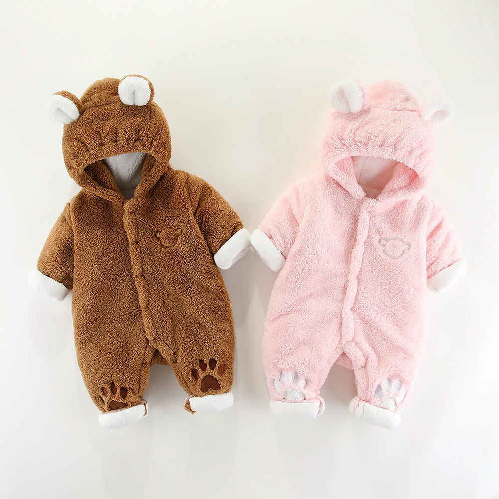 SORI STYLE Winter Hooded Baby Romper with Cute Ears — back view