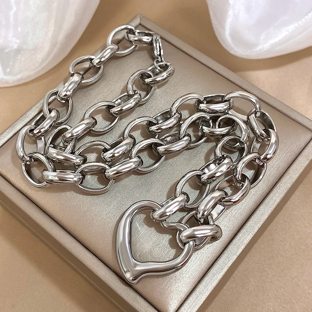 MyClosetAid Golden Stainless Steel Irregular Hollow Heart Pendant Necklace — alternative angle