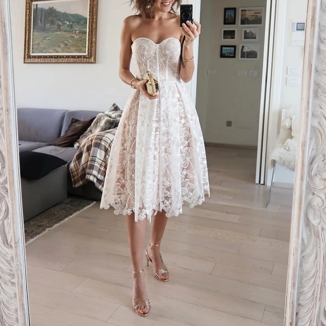 Envy NYC Envy NYC Holiday Padded Corset Midi Lace Dress — main product shot