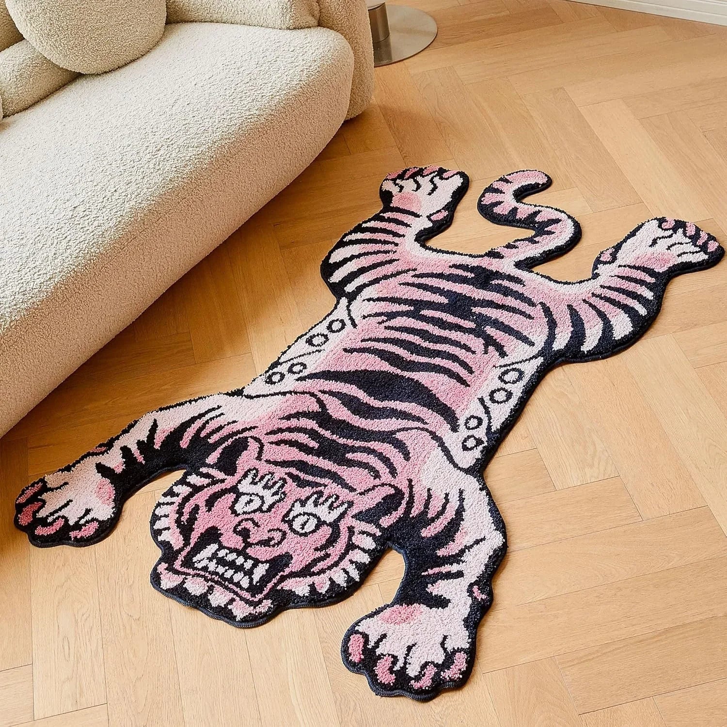 Perfecsy VIKAMA Tiger Sleeping Tiger Faux Cashmere Decorative Carpet Is Soft And Comfortable For Bedroom, Bedside And Home De
