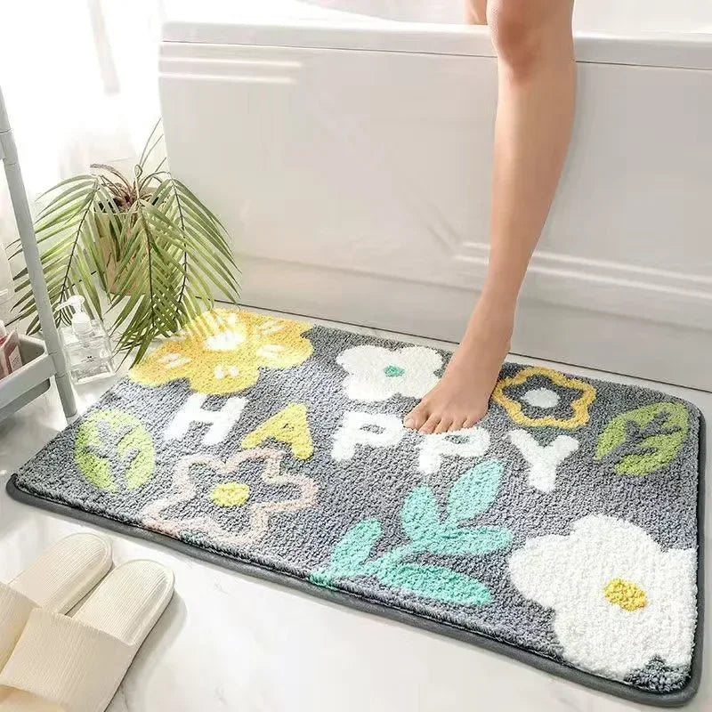 Perfecsy VIKAMA | Fresh Floral Imitation Cashmere Rug - Non-Slip, Absorbent Bathroom Mat/Living Room Doormat/Multi-Purpose Fo