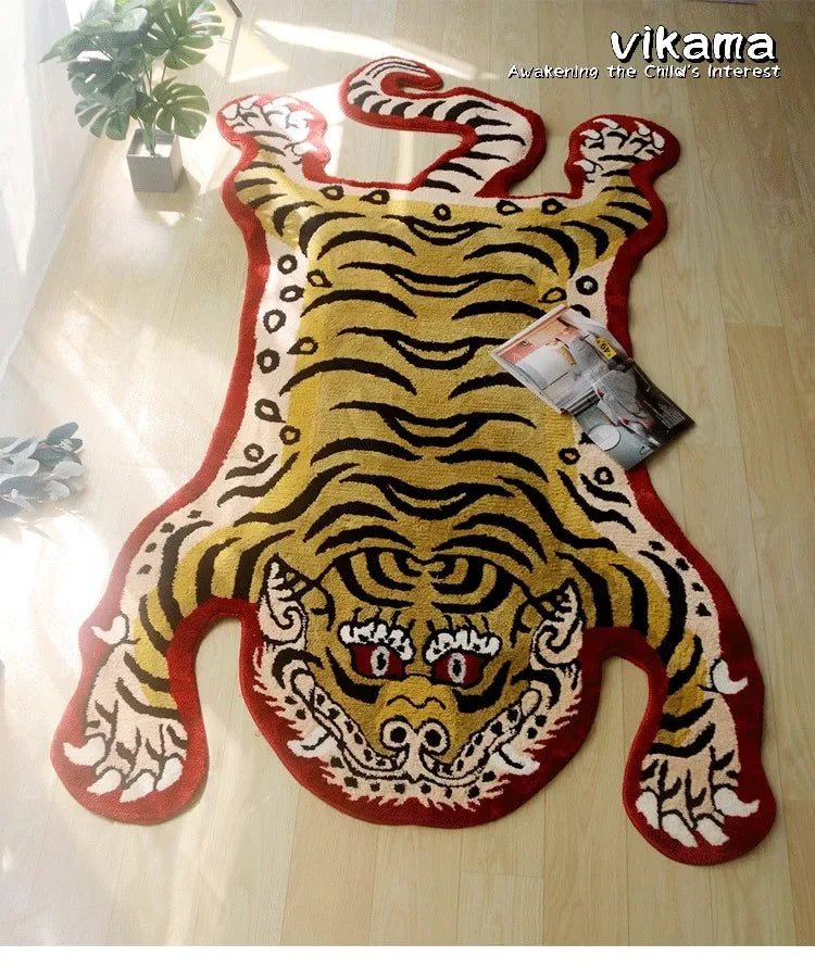 Perfecsy VIKAMA Tiger-Patterned Carpet, Soft Imitation Cashmere Carpet, Warm Bedroom Bedside Rug, Living Room Floor Mat, Home