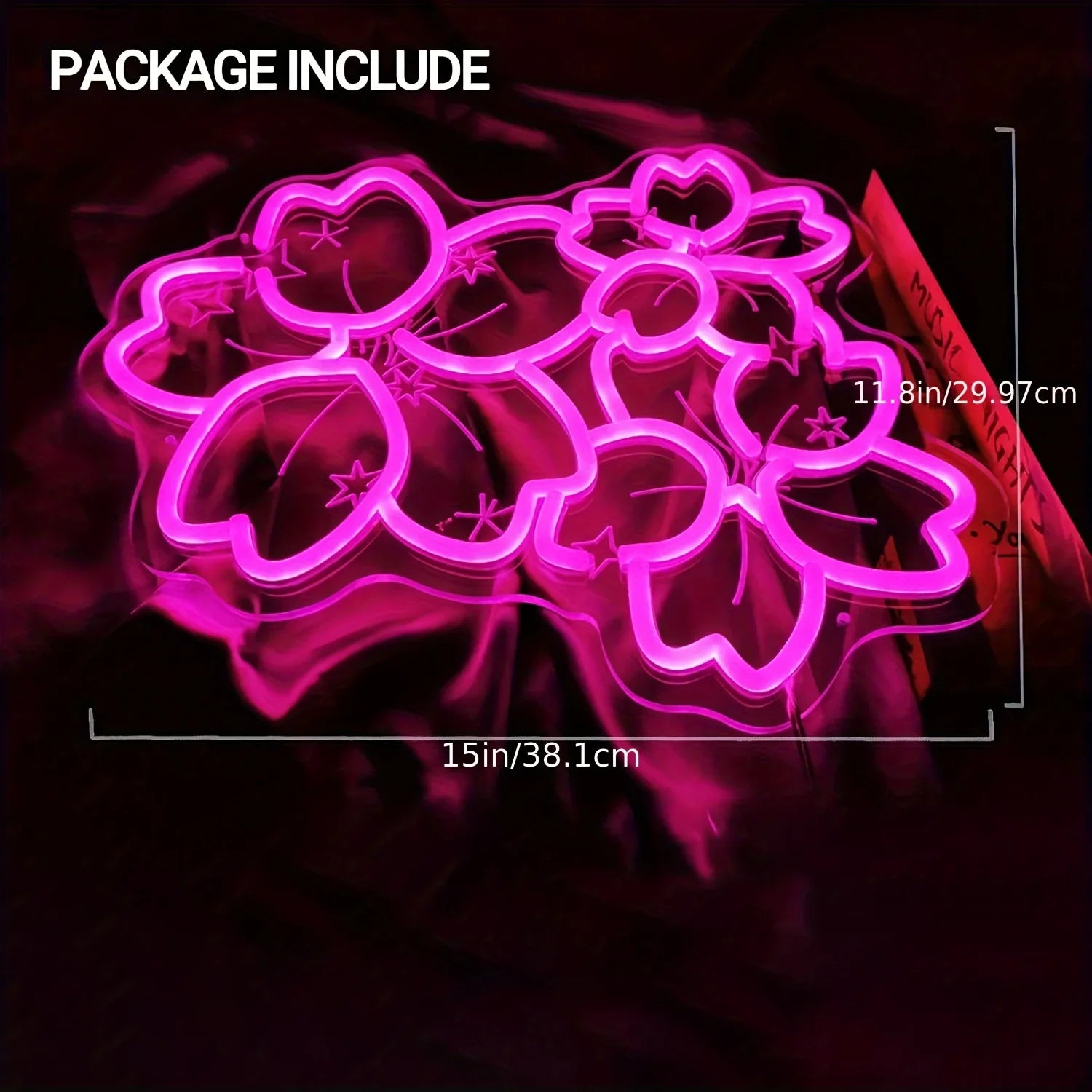 Perfecsy Pink Glow Flower Design LED Neon Sign Creates Romantic Atmosphere for Bedroom Living Room Wedding Party Decor Wall A