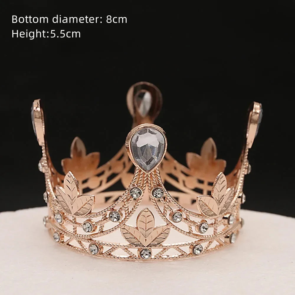 Perfecsy Rhinestone Crown Baking Cake Topper Headwear Decoration Children's Hair Accessories Princess Wedding Birthday Party 
