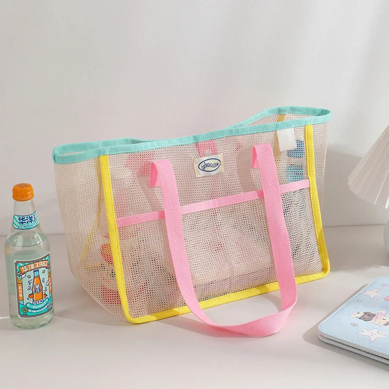 Perfecsy Ladies Summer Transparent Mesh Breathable Handbag Outdoor Beach Shower Handbag Large Capacity Beach Bags Portable Sw