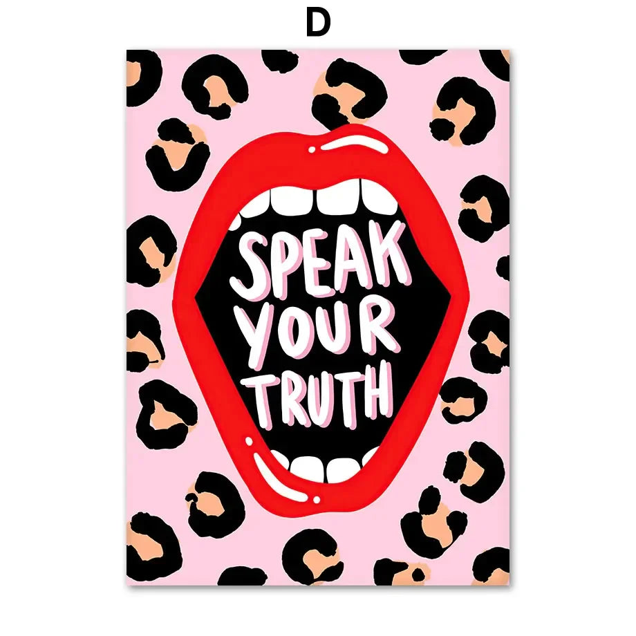 Perfecsy Wild Leopard Tiger Rainbow Girl Power Lips Vase Flower Wall Art Canvas Painting Nordic Poster Wall Picture For Livin