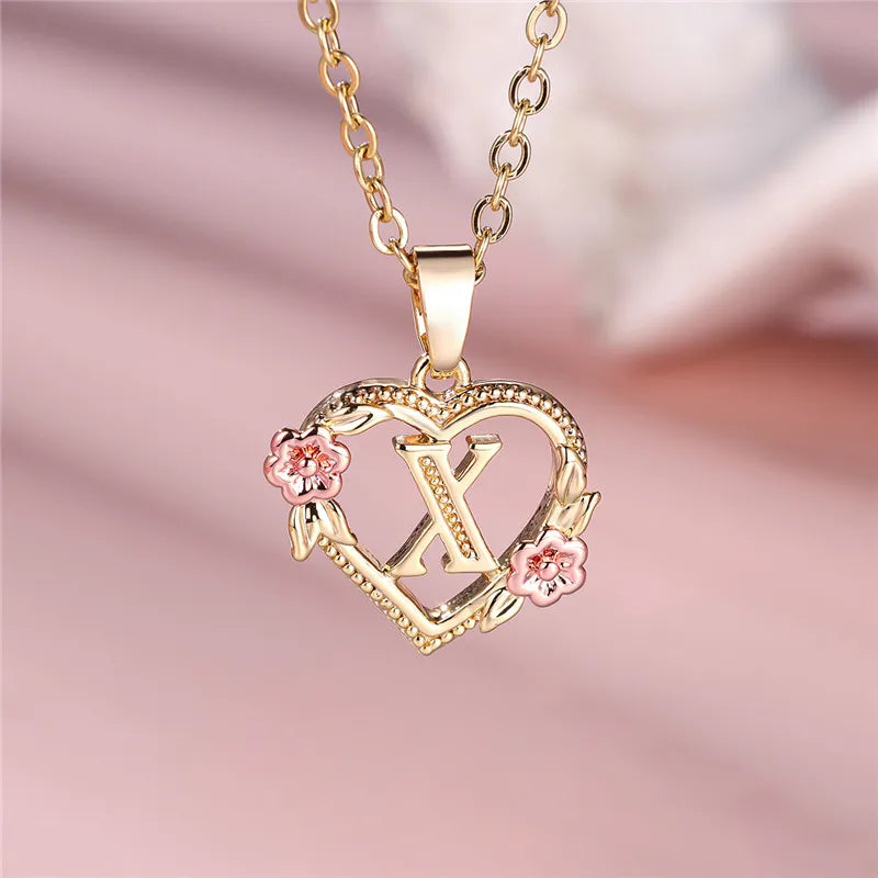 MyClosetAid Female A-Z Letter Flower Pendant Necklace — alternative angle