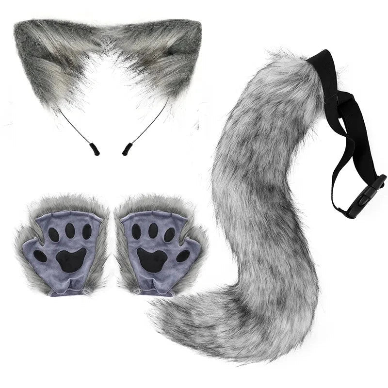 Halloween Fox Tail & Ears Set - Cosplay Costume with Paw Gloves