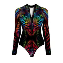 WAVECHO Women's Long Sleeve Zip Front One Piece Swimsuit Floral