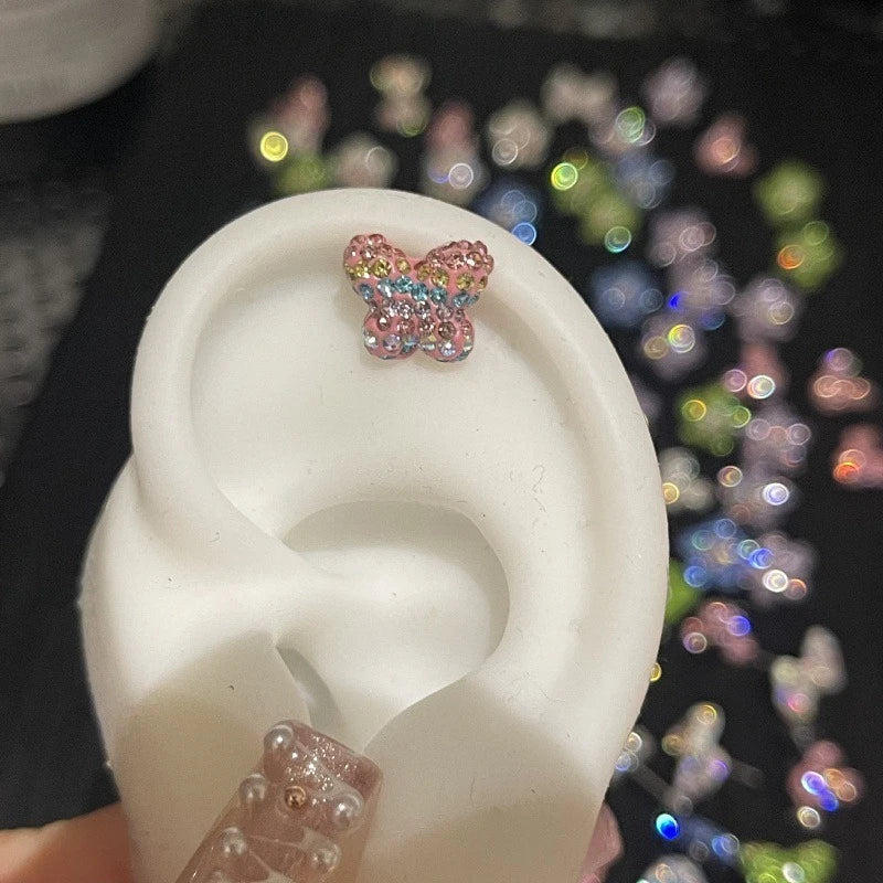 MyClosetAid 1PCS Cute Colorful Rhinestone Flower Love Heart Butterfly Stainless Steel Ear Bone Nail  Earrings — in-use photo