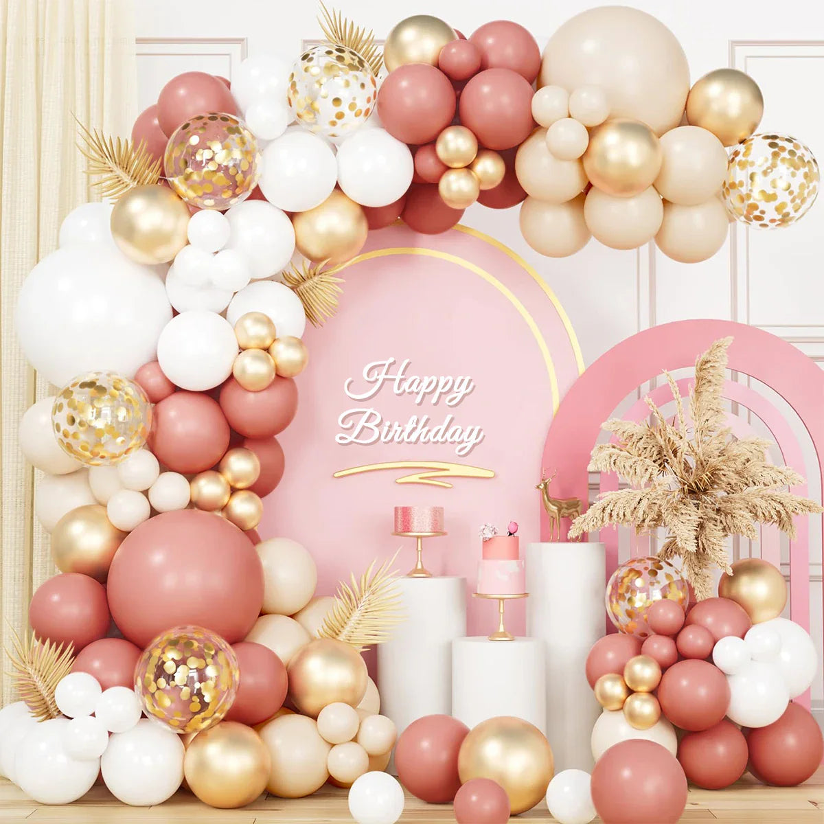 Perfecsy Retro Pink White Gold Balloons Garland Arch Kit Birthday Party Decoration Kids Baby Shower Wedding Party Supplies Le