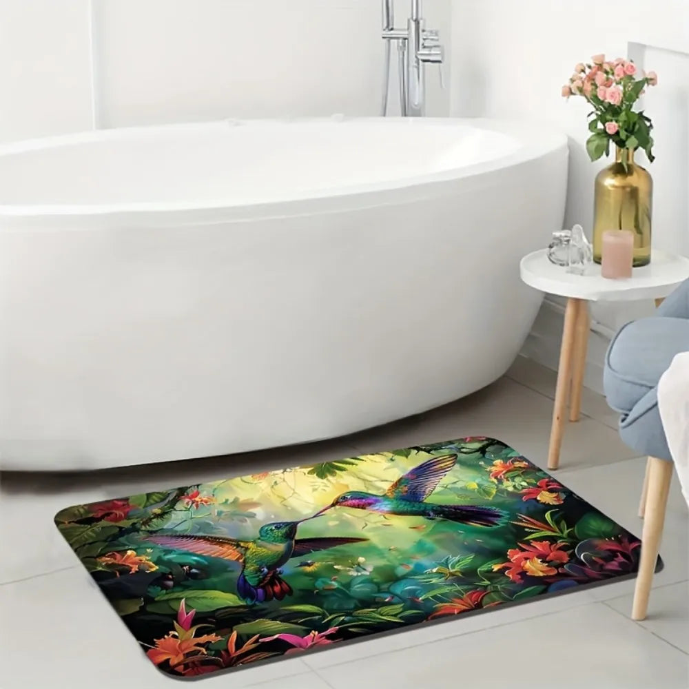 Perfecsy VIKAMA Spring Hummingbird Tropical Design Floor Mat, Non-Slip And Dirt-Proof, For Entrance, Bathroom, Kitchen Home D