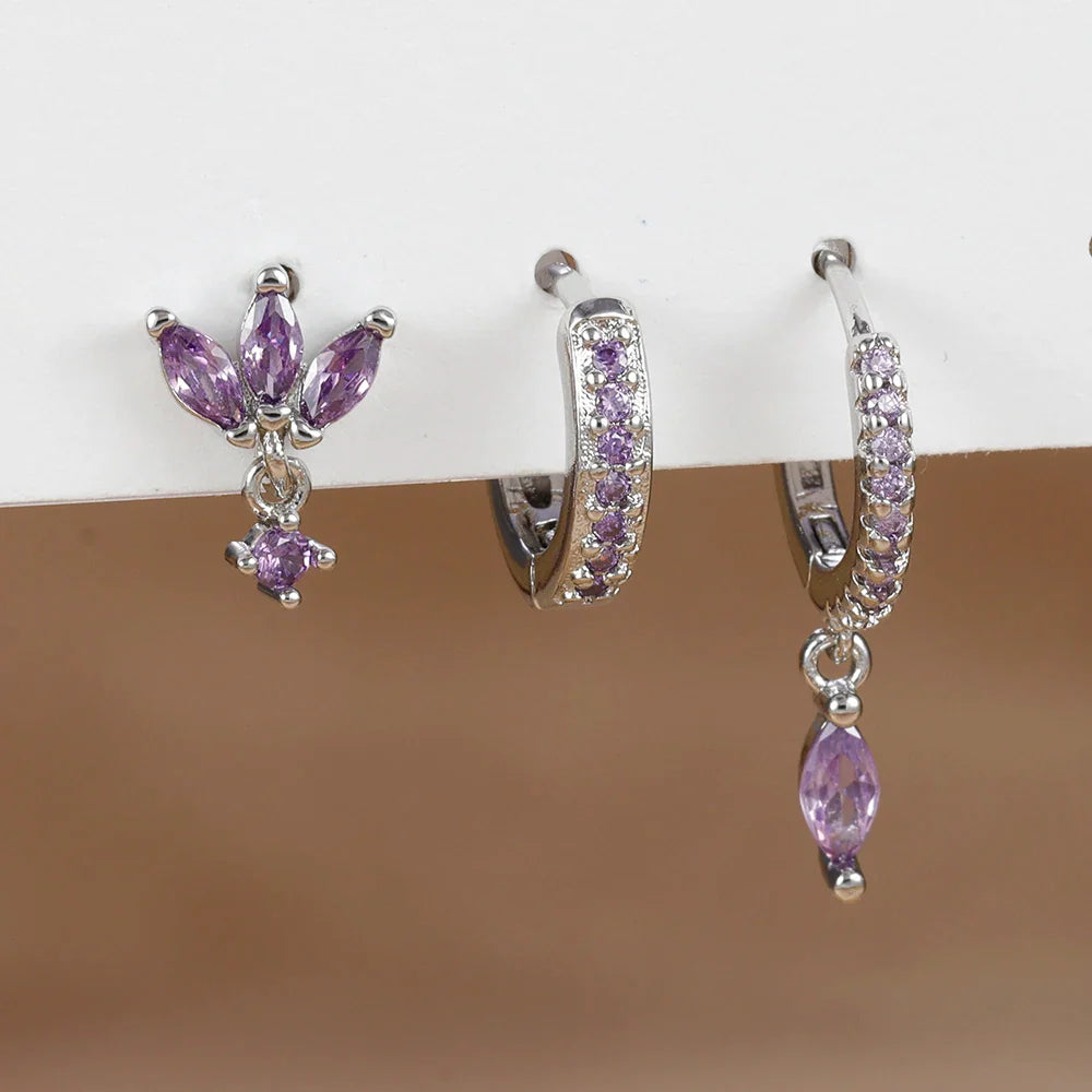 SORI STYLE 3PCS Horse Eye Zircon Stud Earrings — fabric or material detail