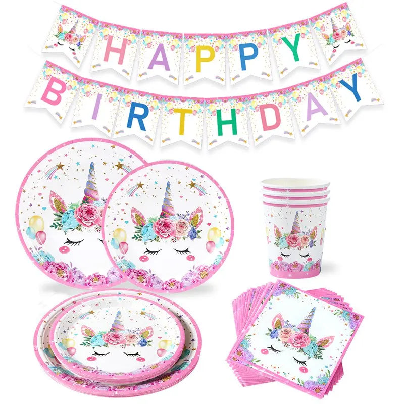 Perfecsy Unicorn Party Disposable Tablecloth Unicorn Birthday Party Decoration Girl Disposable Tableware Tablecloth Girls Bab