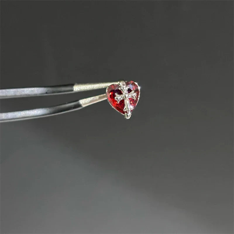 MyClosetAid New Fashion Love Wings Cross Stainless Steel Ear Bone Nail Shiny Zircon Trendy Thread Earring for Women Body Pier