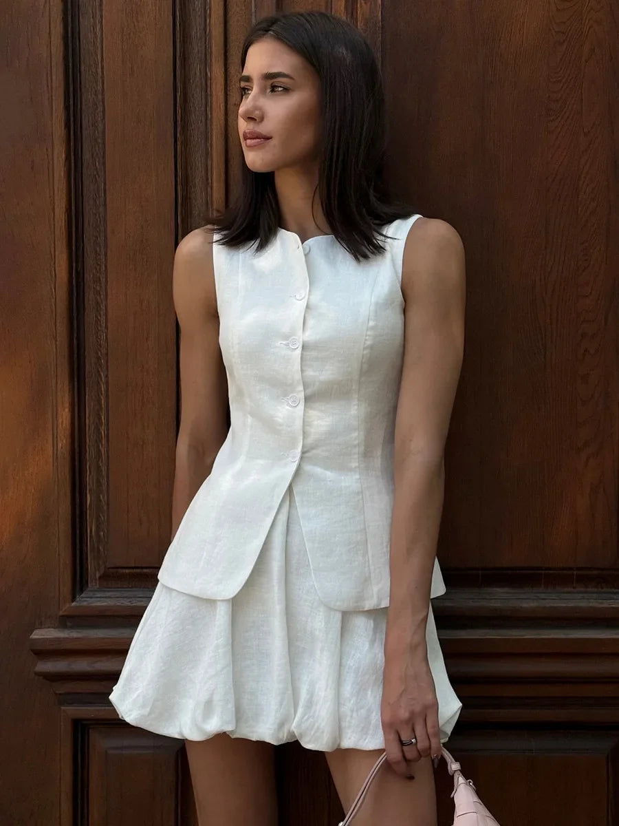Bornladies Cotton Vest Mini Skirt Set with Sleeveless Tank Top