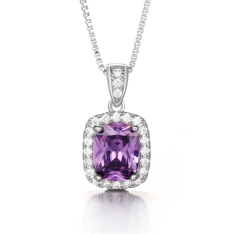 MyClosetAid Cubic Zirconia Pendant Necklace White/Green/Purple/Pink Colors — lifestyle context