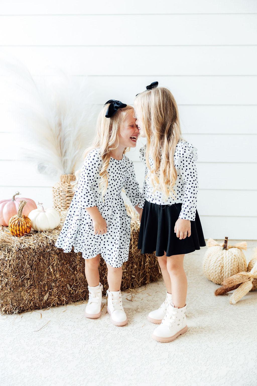 Mila & Rose ® Scattered Dot 3/4 Sleeve Pocket Twirl Dress — detail close-up