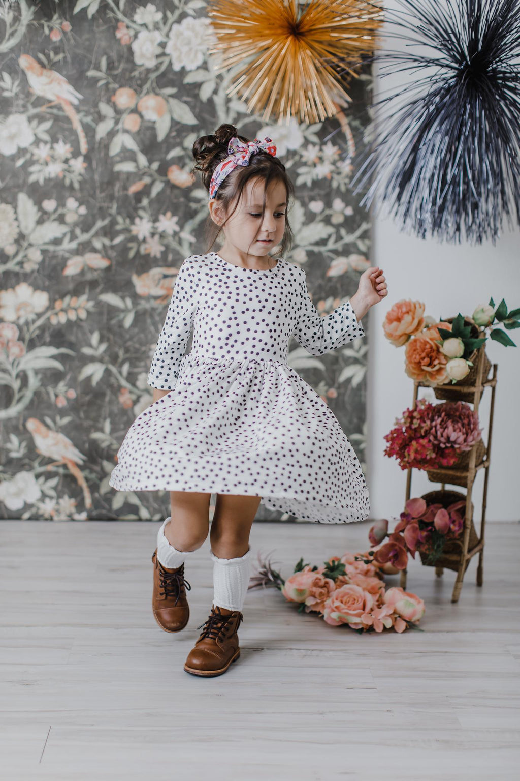 Mila & Rose ® Scattered Dot 3/4 Sleeve Pocket Twirl Dress — lifestyle context