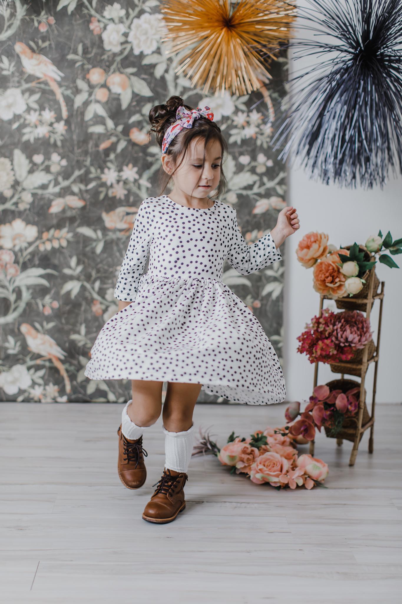 Mila & Rose ® Scattered Dot 3/4 Sleeve Pocket Twirl Dress — lifestyle context