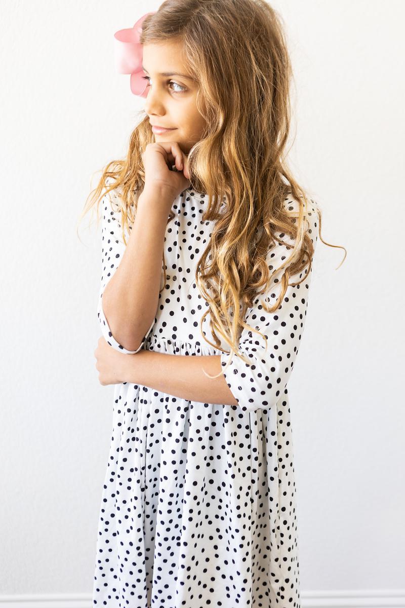 Mila & Rose ® Scattered Dot 3/4 Sleeve Pocket Twirl Dress — side view