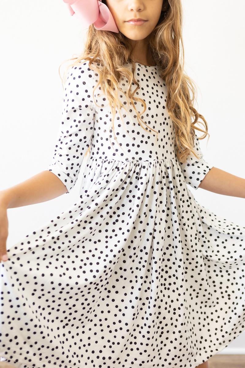 Mila & Rose ® Scattered Dot 3/4 Sleeve Pocket Twirl Dress — back view