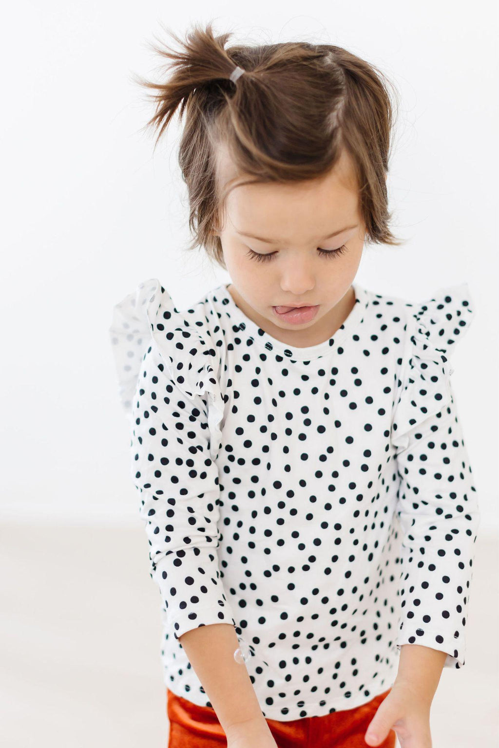 Mila & Rose ® Scattered Dot L/S Ruffle Tee — side view