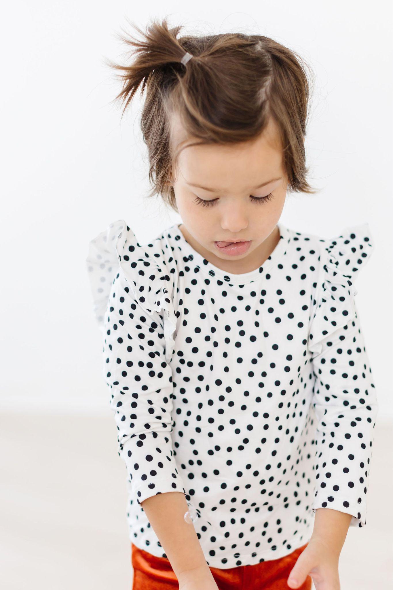 Mila & Rose ® Scattered Dot L/S Ruffle Tee — side view